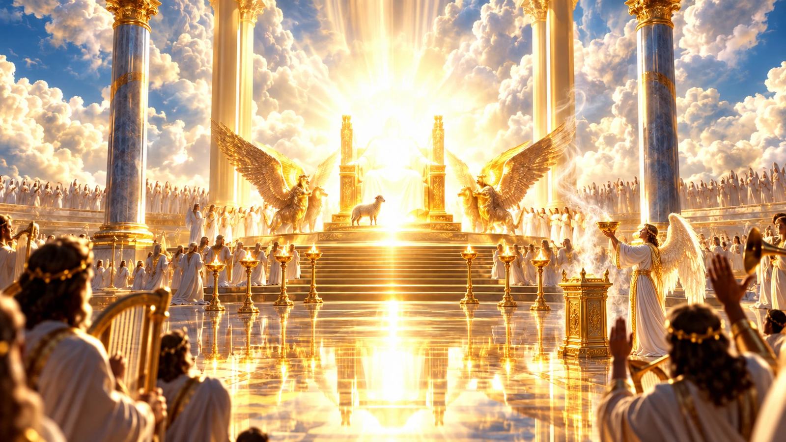 Illustration: The Heavenly Temple — John sees the throne of God, the Lamb, and the worship of heaven (Revelation 4–5).