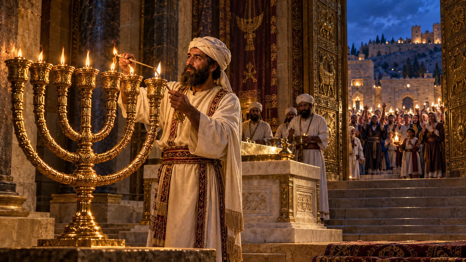 The Temple’s Lamps Relit at Rededication Illustration: The Temple’s Lamps Relit at Rededication