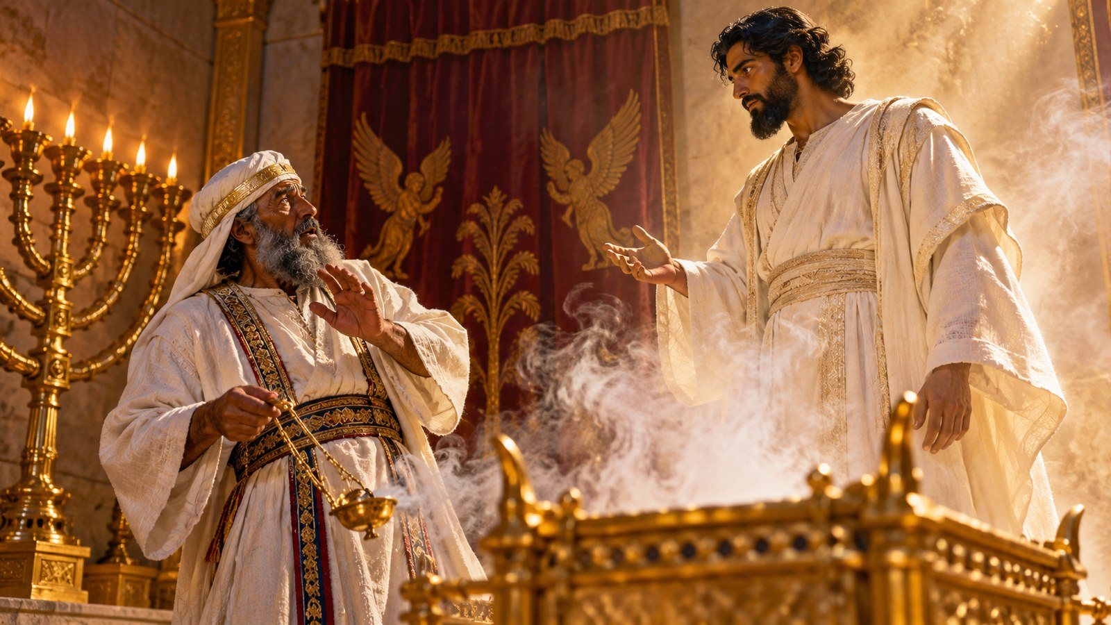 Gabriel appears to Zechariah beside the incense altar Illustration: Gabriel appears to Zechariah beside the incense altar. While Zechariah serves at the altar of incense, the angel Gabriel appears and announces that he and Elizabeth will have a son, John.