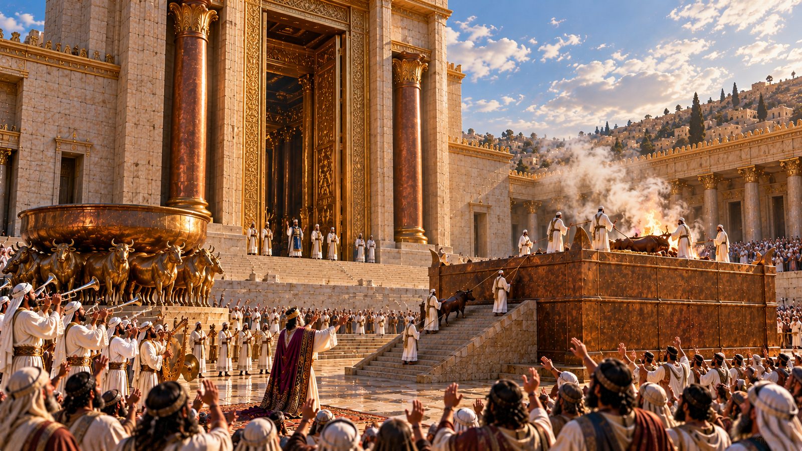 Illustration: Solomon's Temple — Israel worshiping at the place God chose, according to the pattern God gave King David in writing (1 Chronicles 28:19)