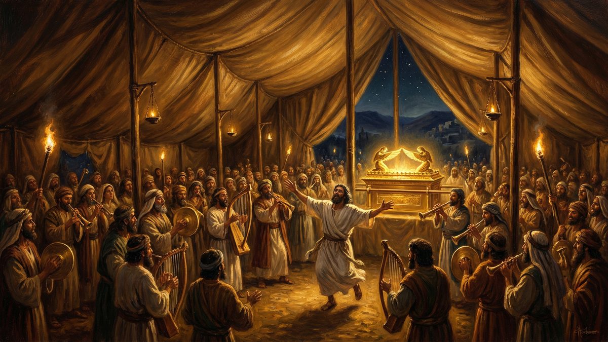 David worshiping before the Ark of the Covenant in his tent